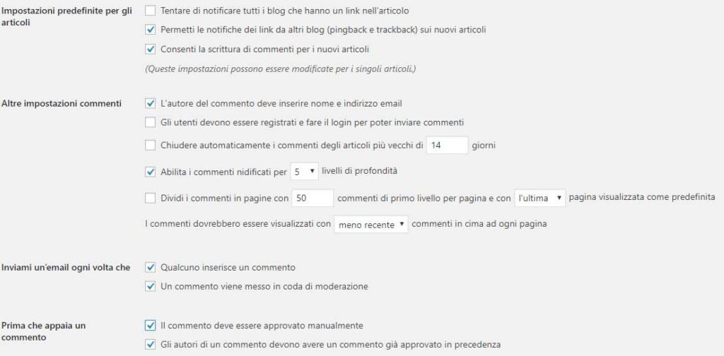 Impostazioni discussioni wordpress antispam